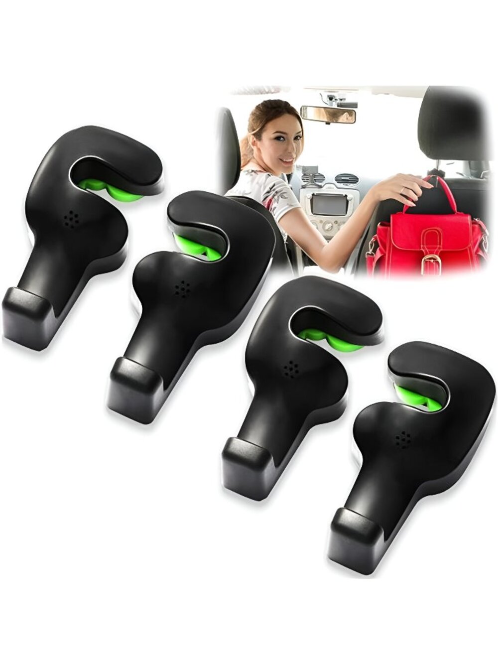 Car Purse Hook for Car Headrest Hook, 4 Pack (Black)